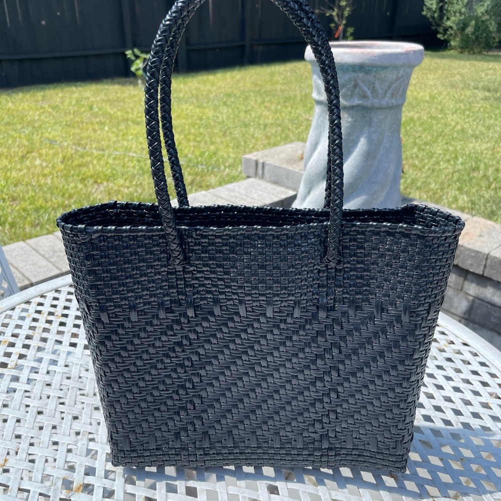 Black weaved tote with wallet